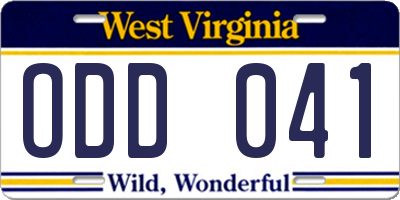 WV license plate ODD041