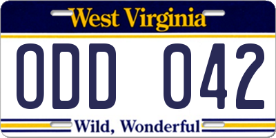 WV license plate ODD042