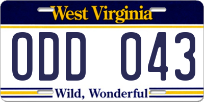 WV license plate ODD043