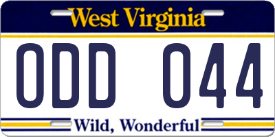 WV license plate ODD044