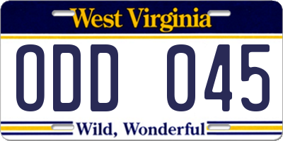 WV license plate ODD045