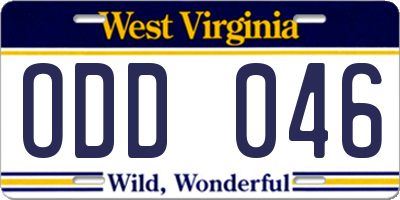 WV license plate ODD046