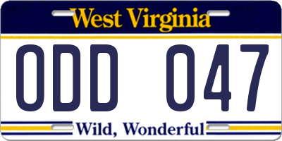 WV license plate ODD047