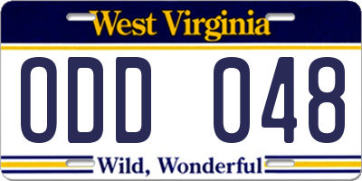 WV license plate ODD048