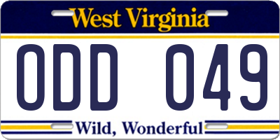 WV license plate ODD049