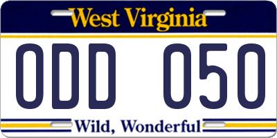 WV license plate ODD050