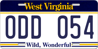 WV license plate ODD054