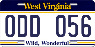WV license plate ODD056