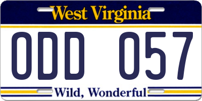 WV license plate ODD057