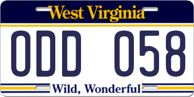 WV license plate ODD058