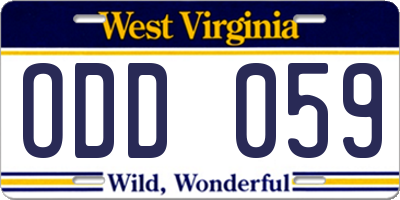 WV license plate ODD059