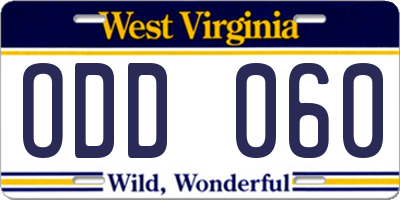 WV license plate ODD060