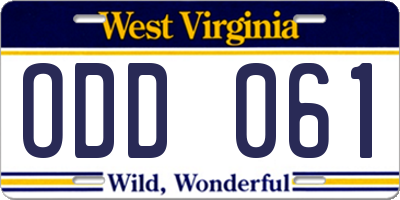 WV license plate ODD061