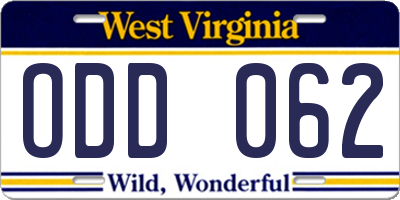 WV license plate ODD062