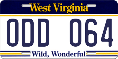 WV license plate ODD064