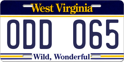 WV license plate ODD065