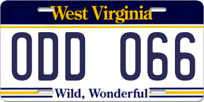 WV license plate ODD066