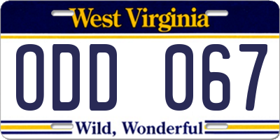 WV license plate ODD067