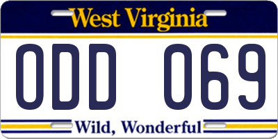 WV license plate ODD069