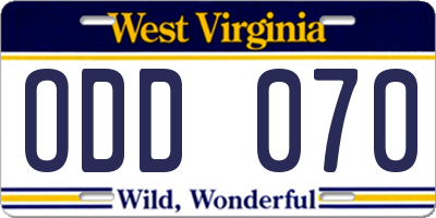 WV license plate ODD070
