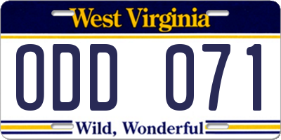WV license plate ODD071