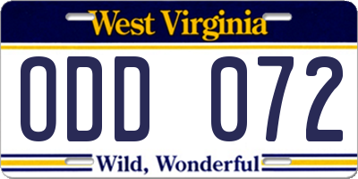 WV license plate ODD072
