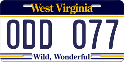 WV license plate ODD077