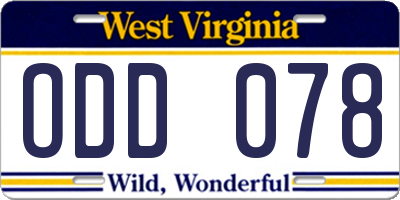 WV license plate ODD078
