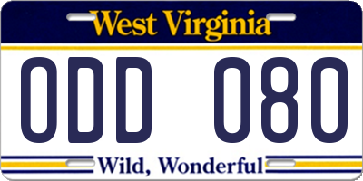 WV license plate ODD080