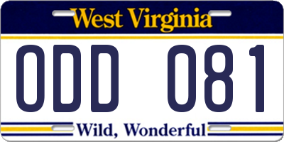 WV license plate ODD081