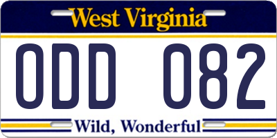 WV license plate ODD082