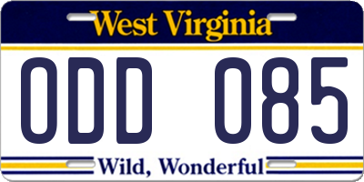 WV license plate ODD085