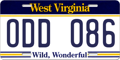 WV license plate ODD086