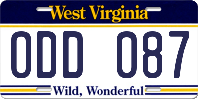WV license plate ODD087
