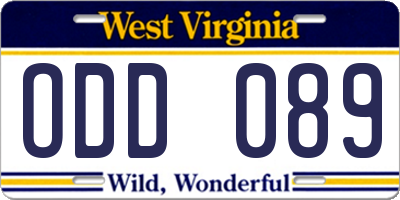 WV license plate ODD089