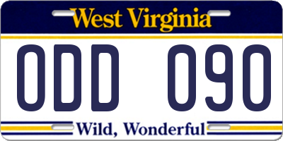WV license plate ODD090