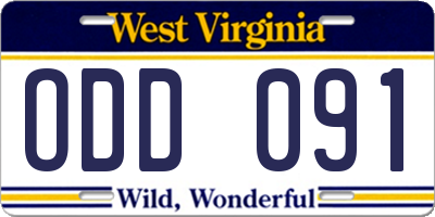 WV license plate ODD091