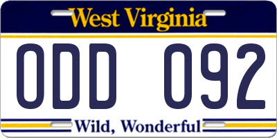 WV license plate ODD092
