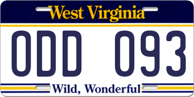WV license plate ODD093