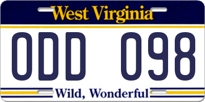 WV license plate ODD098