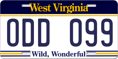 WV license plate ODD099