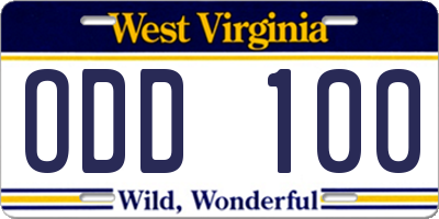 WV license plate ODD100