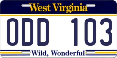 WV license plate ODD103