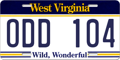 WV license plate ODD104
