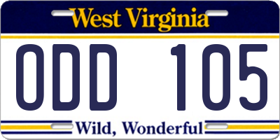 WV license plate ODD105