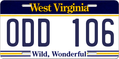 WV license plate ODD106
