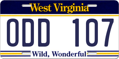 WV license plate ODD107