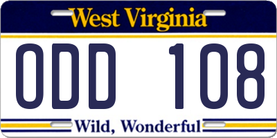 WV license plate ODD108