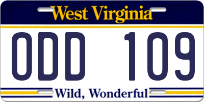 WV license plate ODD109
