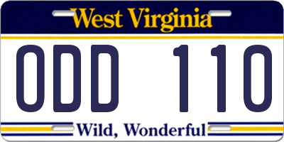 WV license plate ODD110